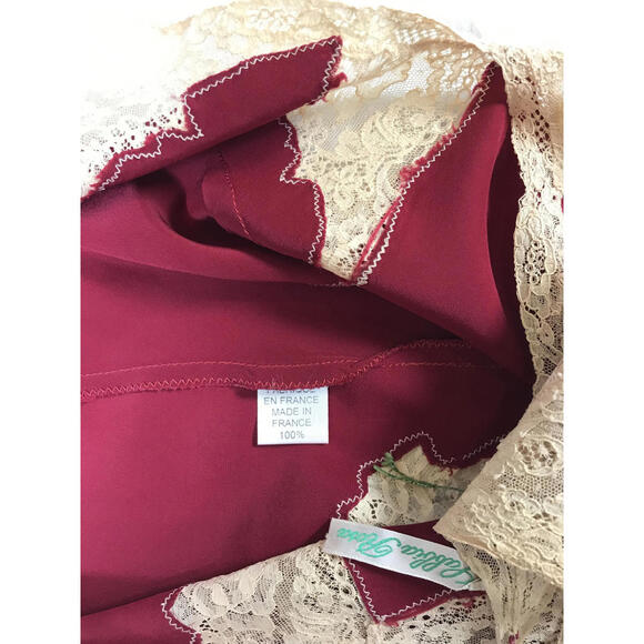 Sabbia Rosa Women's Silk Burgundy and Beige Lace Chemise - Picture 4 of 4